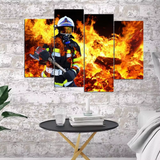 Fireman In Fire Firefighter 4 Piece Canvas Wall Art Painting Wallpaper Poster Picture Print Photo Decor