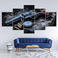 Weapons Gun Revolver Bullets Pocket Watch 5 Piece Canvas Wall Art Painting Wallpaper Poster Picture Print Photo Decor