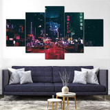 Cyberpunk Futuristic Dystopian Scifi City 5 Piece Canvas Wall Art Painting Wallpaper Poster Picture Print Photo Decor