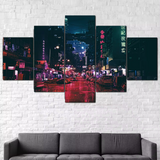 Cyberpunk Futuristic Dystopian Scifi City 5 Piece Canvas Wall Art Painting Wallpaper Poster Picture Print Photo Decor