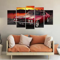 Red Chevelle SS Car Classic Muscle Car 5 Piece Canvas Wall Art Painting Wallpaper Poster Picture Print Photo Decor