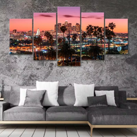 LA Los Angeles California Sunset Skyline City Night 5 Piece Canvas Wall Art Painting Wallpaper Poster Picture Print Photo Decor