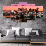 LA Los Angeles California Sunset Skyline City Night 5 Piece Canvas Wall Art Painting Wallpaper Poster Picture Print Photo Decor