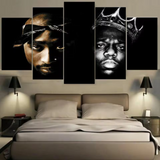 Tupac Shakur & Notorious BIG Biggie Gangster Rap Hip Hop Rapper Music 5 Piece Canvas Wall Art Painting Wallpaper Poster Picture Print Photo Decor