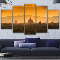 Cambodia Temple Sunrise Natural SE Asian Sunset Landscape 5 Piece Canvas Wall Art Painting Wallpaper Poster Picture Print Photo Decor