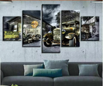 Antique Old Hot Rod Car Vintage Garage Gas Station Mechanic 5 Piece Canvas Wall Art Painting Wallpaper Poster Picture Print Photo Decor