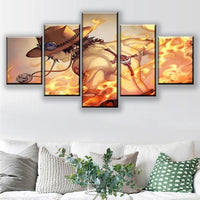 One Piece Anime Monkey D. Luffy Burning 5 Piece Canvas Wall Art Painting Wallpaper Poster Picture Print Photo Decor