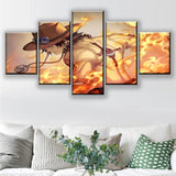 One Piece Anime Monkey D. Luffy Burning 5 Piece Canvas Wall Art Painting Wallpaper Poster Picture Print Photo Decor