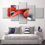 Love Red Lipstick Mouth Kissing 5 Piece Canvas Wall Art Painting Wallpaper Poster Picture Print Photo Decor