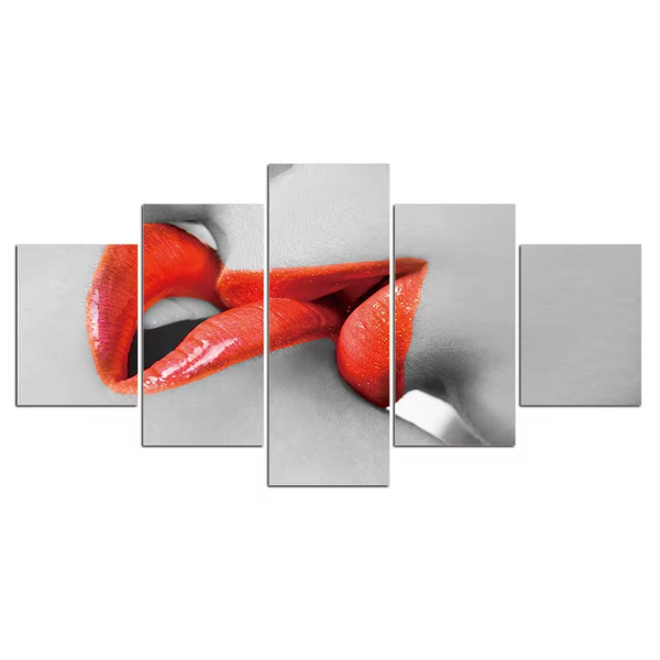 Love Red Lipstick Mouth Kissing 5 Piece Canvas Wall Art Painting Wallpaper Poster Picture Print Photo Decor