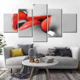 Love Red Lipstick Mouth Kissing 5 Piece Canvas Wall Art Painting Wallpaper Poster Picture Print Photo Decor