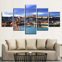 Prague Czech Republic European Cityscape 5 Piece Canvas Wall Art Painting Wallpaper Poster Picture Print Photo Decor