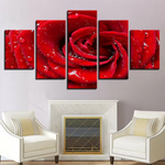 Red Rose Flower Bud With Water Dew Rain 5 Piece Canvas Wall Art Painting Wallpaper Poster Picture Print Photo Decor