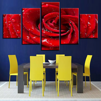 Red Rose Flower Bud With Water Dew Rain 5 Piece Canvas Wall Art Painting Wallpaper Poster Picture Print Photo Decor