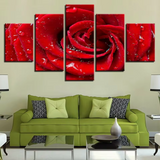 Red Rose Flower Bud With Water Dew Rain 5 Piece Canvas Wall Art Painting Wallpaper Poster Picture Print Photo Decor