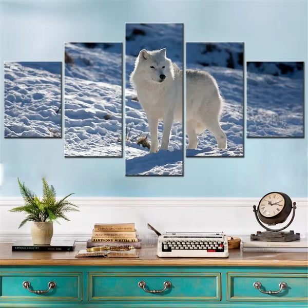 Majestic Arctic Wolf Snowy Landscape 5 Piece Canvas Wall Art Painting Wallpaper Poster Picture Print Photo Decor