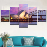 Sydney Opera House And Harbor Bridge Australia 5 Piece Canvas Wall Art Painting Wallpaper Poster Picture Print Photo Decor