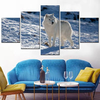 Majestic Arctic Wolf Snowy Landscape 5 Piece Canvas Wall Art Painting Wallpaper Poster Picture Print Photo Decor