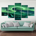 Beautiful Swirling Aurora Borealis Northern Lights 5 Piece Canvas Wall Art Painting Wallpaper Poster Picture Print Photo Decor