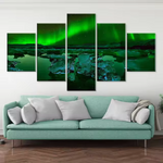 Aurora Borealis Northern Lights Green 5 Piece Canvas Wall Art Painting Wallpaper Poster Picture Print Photo Decor