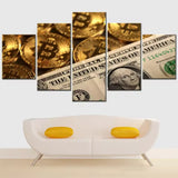 Bitcoin and US Dollars Money Modern Cryptocurrency and Finance 5 Piece Canvas Wall Art Painting Wallpaper Poster Picture Print Photo Decor