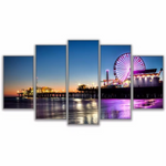 Los Angeles Santa Monica California Pier Night USA 5 Piece Canvas Wall Art Painting Wallpaper Poster Picture Print Photo Decor