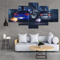 GTR R34 VS Supra Night Street Car Racing 5 Piece Canvas Wall Art Painting Wallpaper Poster Picture Print Photo Decor