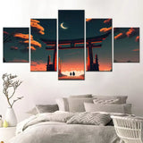 Japanese Torii Gate Tranquil Moonlit Landscape 5 Piece Canvas Wall Art Painting Wallpaper Poster Picture Print Photo Decor