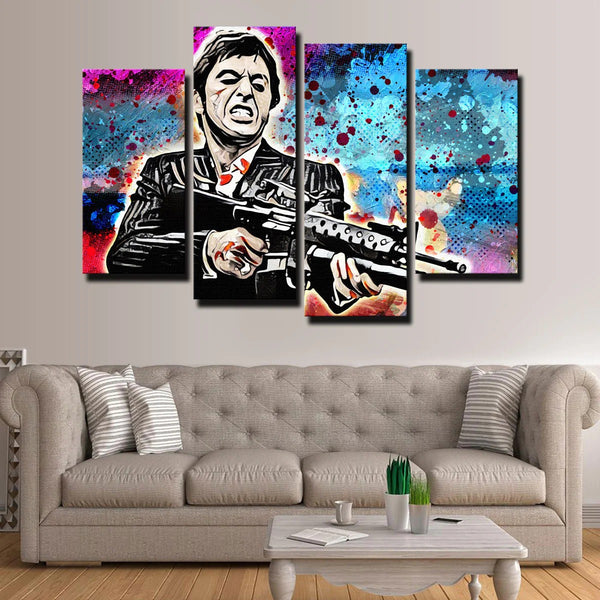 Scarface Movie Al Pacino Tony Montana Gangster 4 Piece Canvas Wall Art Painting Wallpaper Poster Picture Print Photo Decor