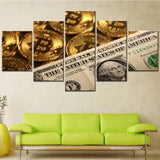 Bitcoin and US Dollars Money Modern Cryptocurrency and Finance 5 Piece Canvas Wall Art Painting Wallpaper Poster Picture Print Photo Decor