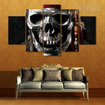 Abstract Silver Metal Skull 5 Piece Canvas Wall Art Painting Wallpaper Poster Picture Print Photo Decor