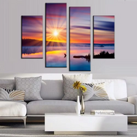 Beautiful Nature Sunrise Lake Sunset 4 Piece Canvas Wall Art Painting Wallpaper Poster Picture Print Photo Decor