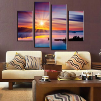 Beautiful Nature Sunrise Lake Sunset 4 Piece Canvas Wall Art Painting Wallpaper Poster Picture Print Photo Decor