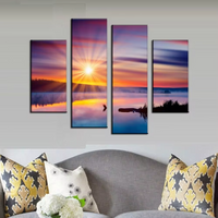 Beautiful Nature Sunrise Lake Sunset 4 Piece Canvas Wall Art Painting Wallpaper Poster Picture Print Photo Decor