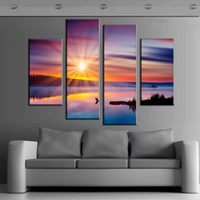 Beautiful Nature Sunrise Lake Sunset 4 Piece Canvas Wall Art Painting Wallpaper Poster Picture Print Photo Decor