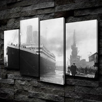 RMS Titanic Historic Departure Black & White 4 Piece Canvas Wall Art Painting Wallpaper Poster Picture Print Photo Decor