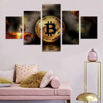 Motivational Burning Bitcoin And One Dollar 5 Piece Canvas Wall Art Painting Wallpaper Poster Picture Print Photo Decor