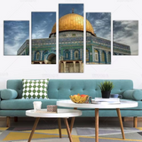 Jerusalem Palestinian Israel Islam Al Aqsa Dome Of The Rock Muslim Mosque 5 Piece Canvas Wall Art Painting Wallpaper Poster Picture Print Photo Decor