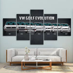 VW Golf Evolution Volkswagen Car 5 Piece Canvas Wall Art Painting Wallpaper Poster Picture Print Photo Decor