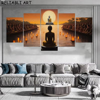 Lord Buddha Statue 5 Piece Canvas Wall Art Painting Wallpaper Poster Picture Print Photo Decor