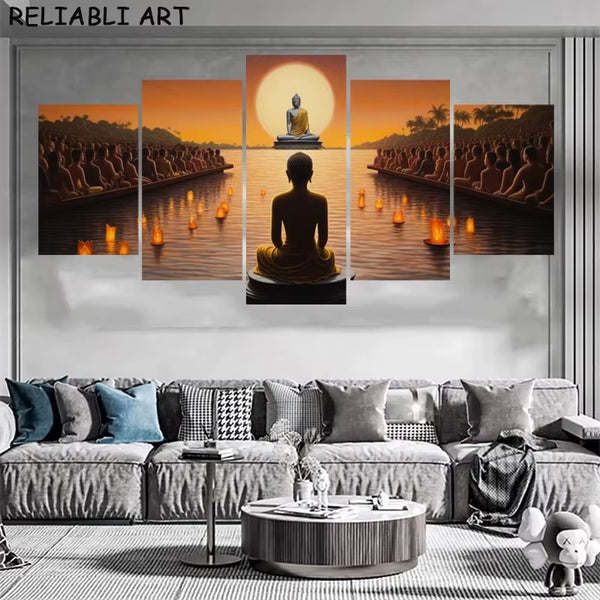 Lord Buddha Statue 5 Piece Canvas Wall Art Painting Wallpaper Poster P ...
