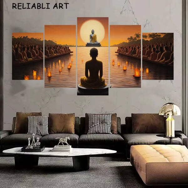 Lord Buddha Statue 5 Piece Canvas Wall Art Painting Wallpaper Poster P ...