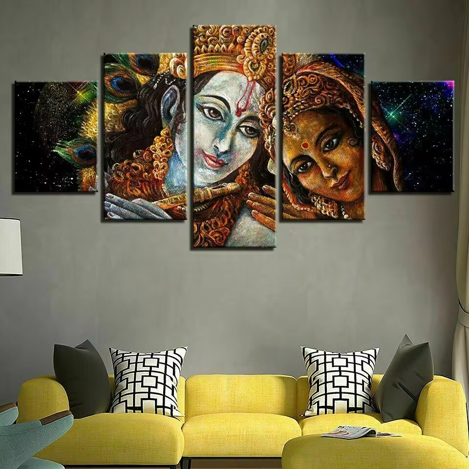 Vishnu Religious Hindu Hinduism God 5 Piece Canvas Wall Art Painting W ...