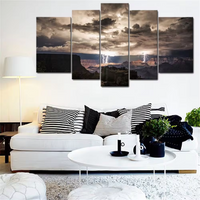 Thunder & Lightning Storm Clouds Mountains 5 Piece Canvas Wall Art Painting Wallpaper Poster Picture Print Photo Decor