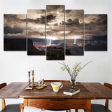 Thunder & Lightning Storm Clouds Mountains 5 Piece Canvas Wall Art Painting Wallpaper Poster Picture Print Photo Decor