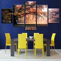 Autumn Forest Nature Trees Landscape 5 Piece Canvas Wall Art Painting Wallpaper Poster Picture Print Photo Decor