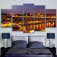 Porto Portugal Ponte Dom Luis I Bridge Night Sky View 5 Piece Canvas Wall Art Painting Wallpaper Poster Picture Print Photo Decor