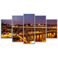 Porto Portugal Ponte Dom Luis I Bridge Night Sky View 5 Piece Canvas Wall Art Painting Wallpaper Poster Picture Print Photo Decor