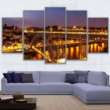 Porto Portugal Ponte Dom Luis I Bridge Night Sky View 5 Piece Canvas Wall Art Painting Wallpaper Poster Picture Print Photo Decor