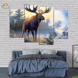 Moose Animal Lake Tree Forest Landscape 4 Piece Canvas Wall Art Painting Wallpaper Poster Picture Print Photo Decor